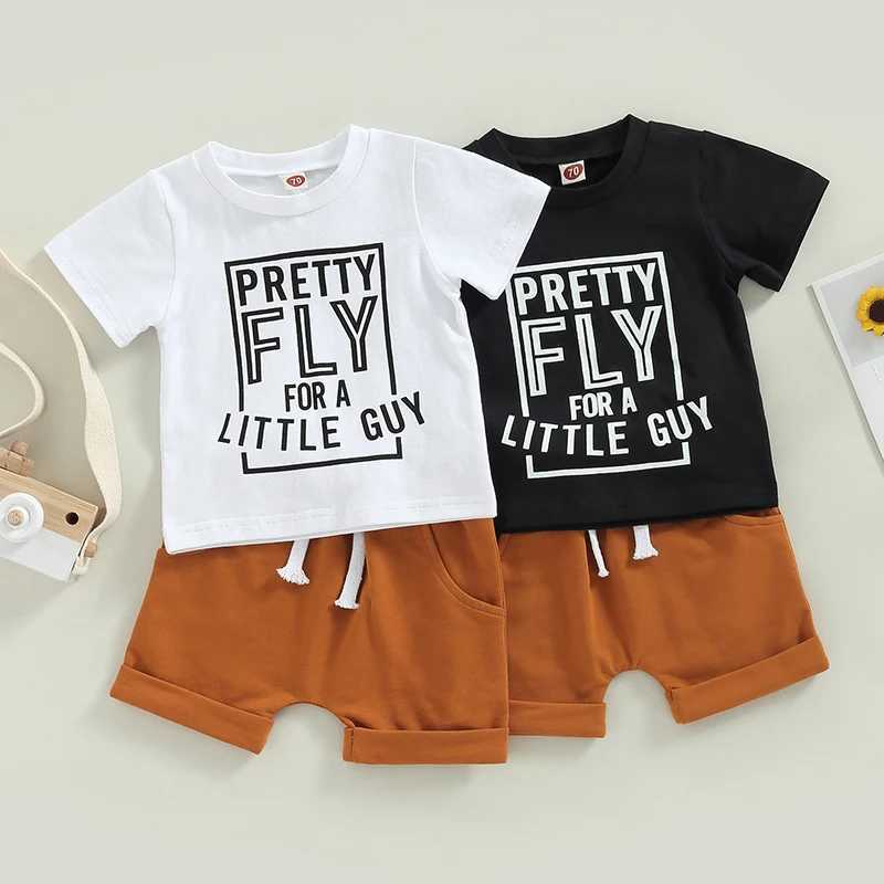 Clothing Sets 2022-11-28 Lioraitiin 0-3Years Toddler Boys Girl 2Pcs Summer Sets Short Sleeve Letter Print T-shirt Solid Drstring Shorts ZT4U