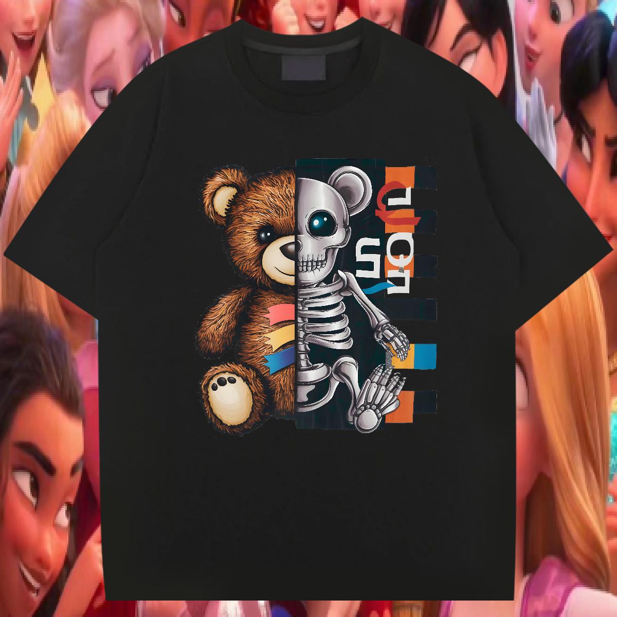 Brand Mens T Shirts bear 100% Cotton 230g Casual Beach Breathable Short Sleeve Men Tops Tees Fashion Designer Skull Tops Shirt