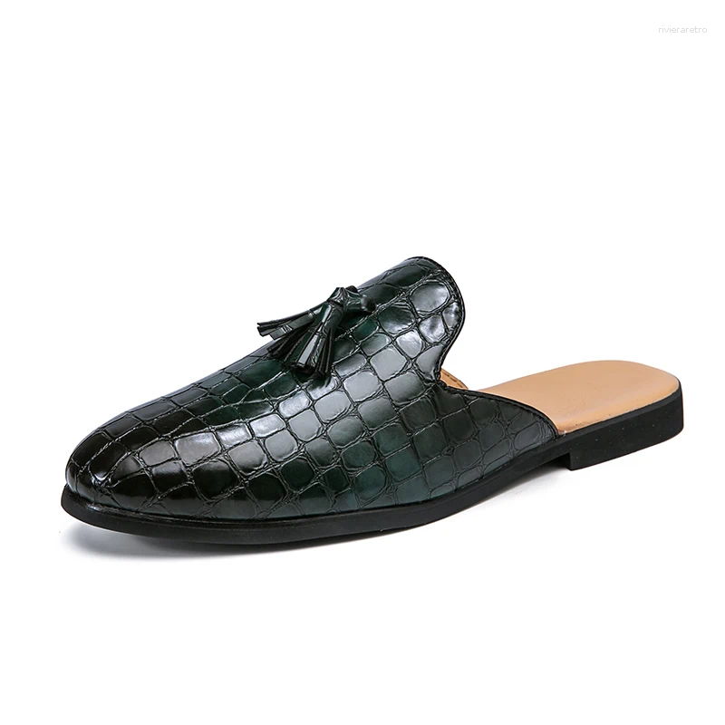 Slippers Mules Black Patent Leather Crocodile Men Half Shoes For Man Fashion Designer Men's atillas Hombre Casual Slip On
