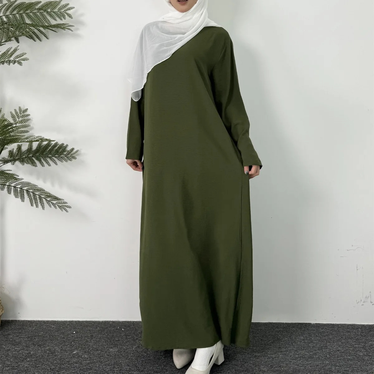 Women Long Dresses Ramadan Solid Crew Neck KaftanElegant Sleeve Muslim Abaya Loose Maxi DressWomens Clothing 240715