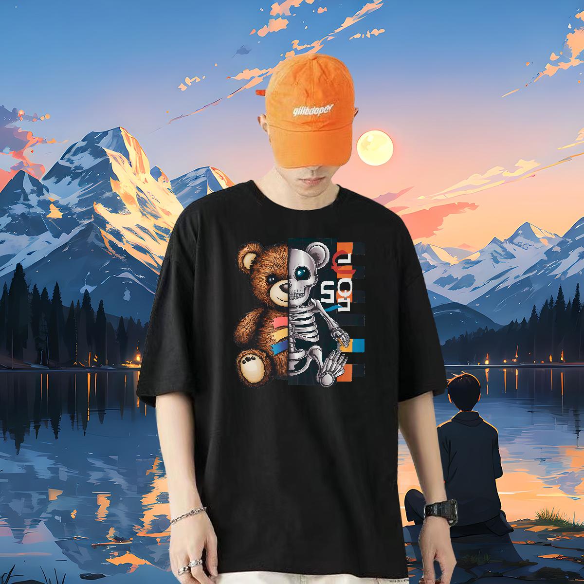 5A Men T Shirts bear 230g Cotton Outdoor Round Neck Short Sleeve Tshirts Custom Black White Tops Tees