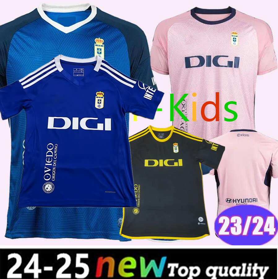 23 24 Real Oviedo Mens Soccer Jerseys JIMMY S. CAZORLA BORJA CAMARASA ALEMAO SEOANE SEBAS MOYANO PAUO ROMARIO Home Away Football Shirt6