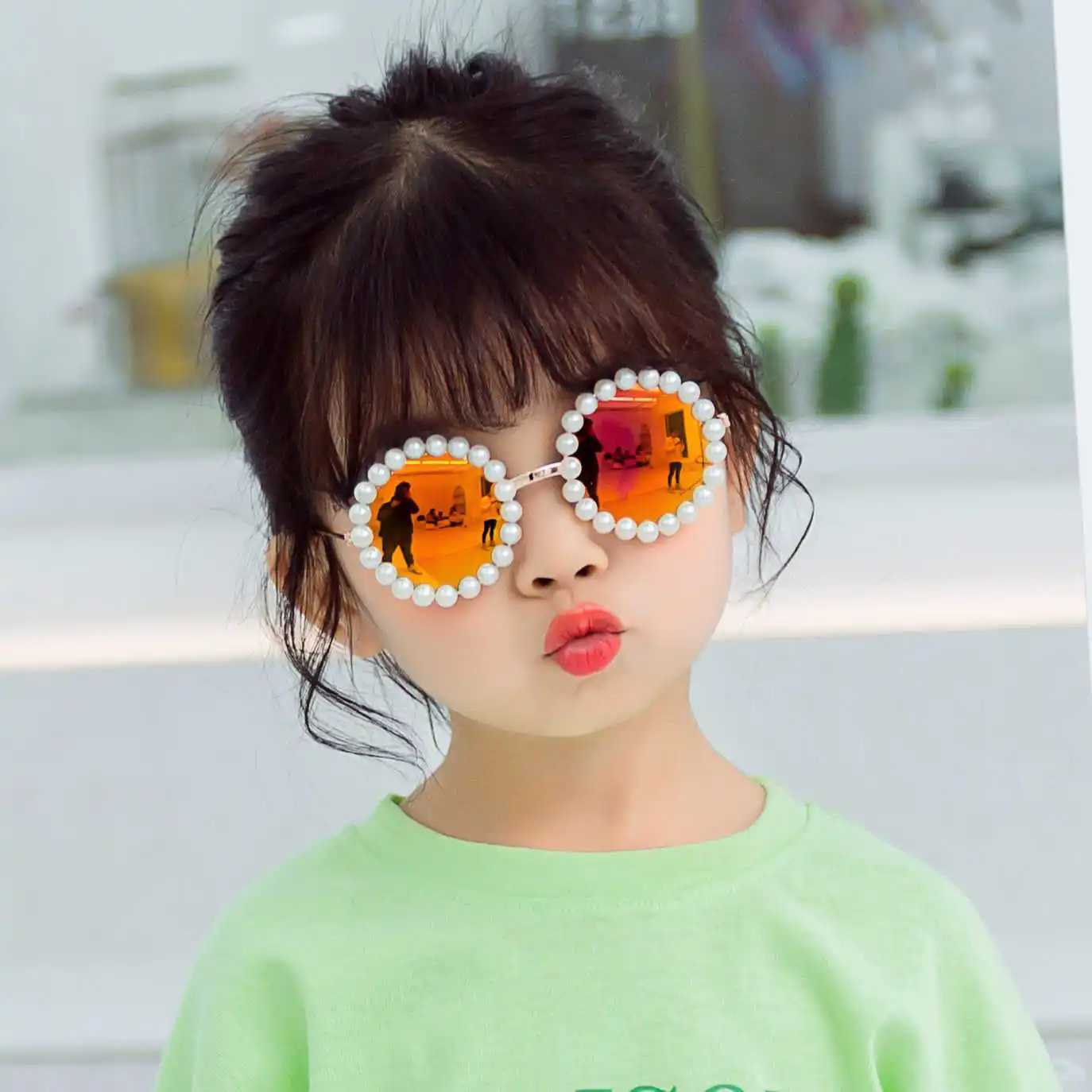 Sunglasses adhesive pearl childrens sunglasses New B138 fashion baby street fashion with round frame glasses
