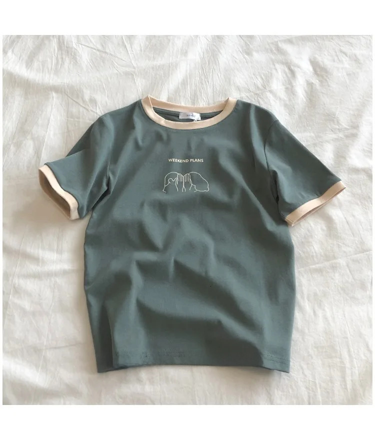 Designer's new women's slim fit short sleeved T-shirt summer shirt student casual top women's clothing polyester fabric in one size fit