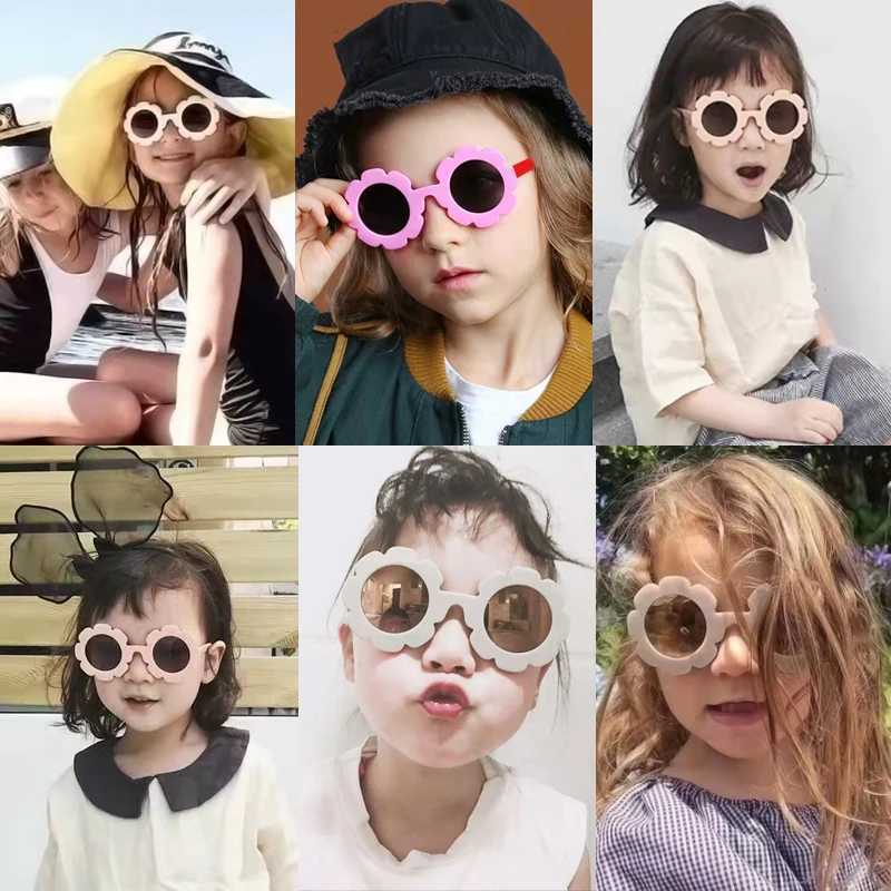 Sunglasses Raindo 2023 Children Cute Cartoon Flower Heart Sunglasses Kids Round Glasses Baby Fashion Colors Sunglasses Boys Girls Eyewear