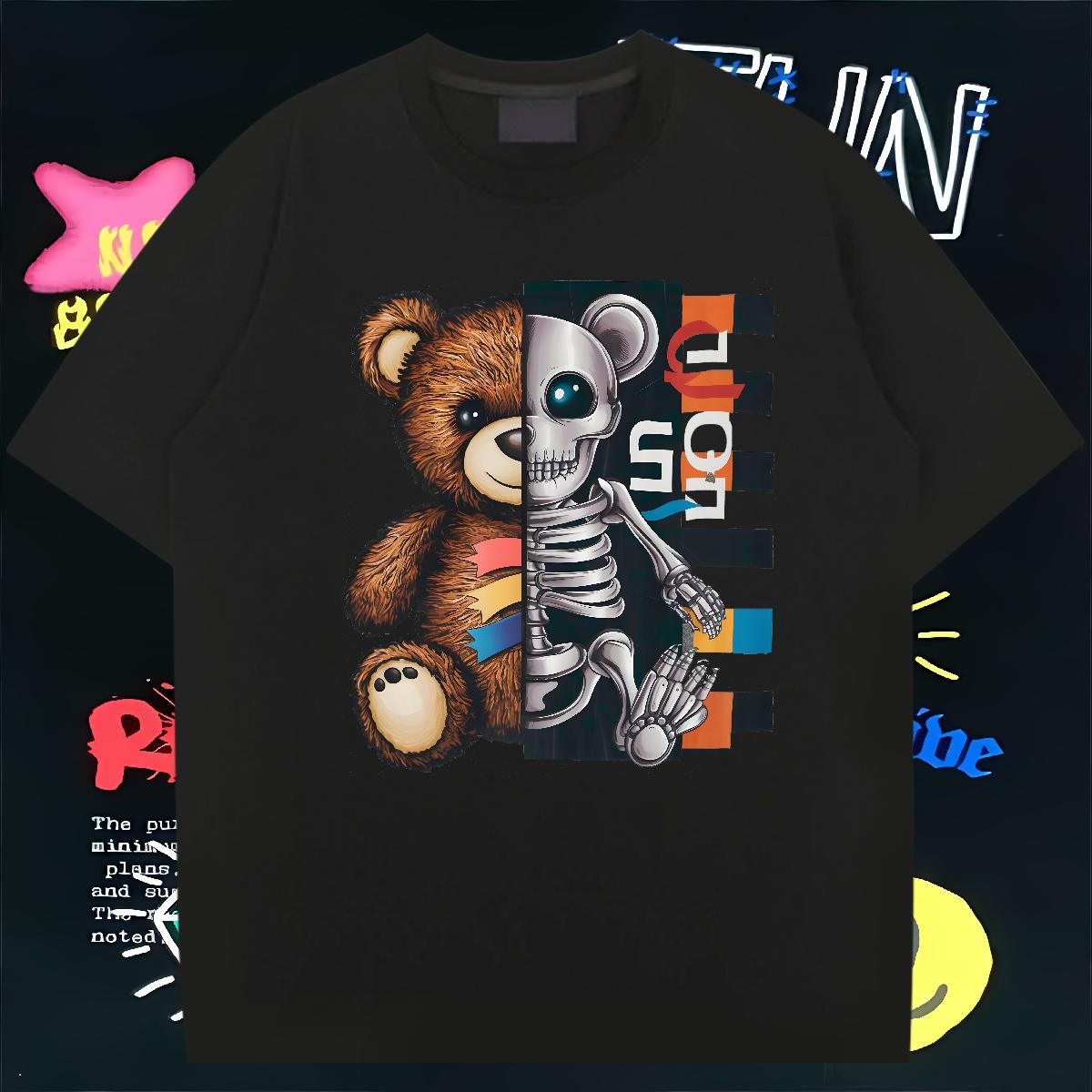 5A T Shirt For Man bear 230g Cotton Street Breathable Crew Neck Cotton Men Tees 2024 New Custom Printed Tee Shirt