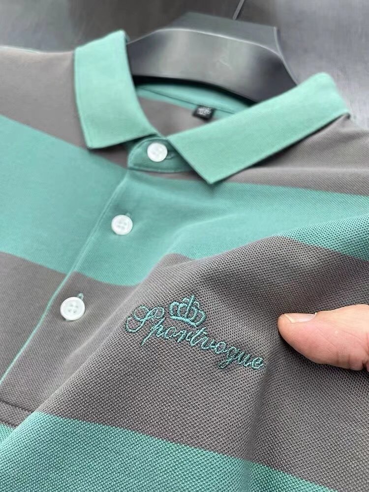 Network pattern striped t new short sleeved Korean version men's polo T-shirt trend shirt top lapel 2022