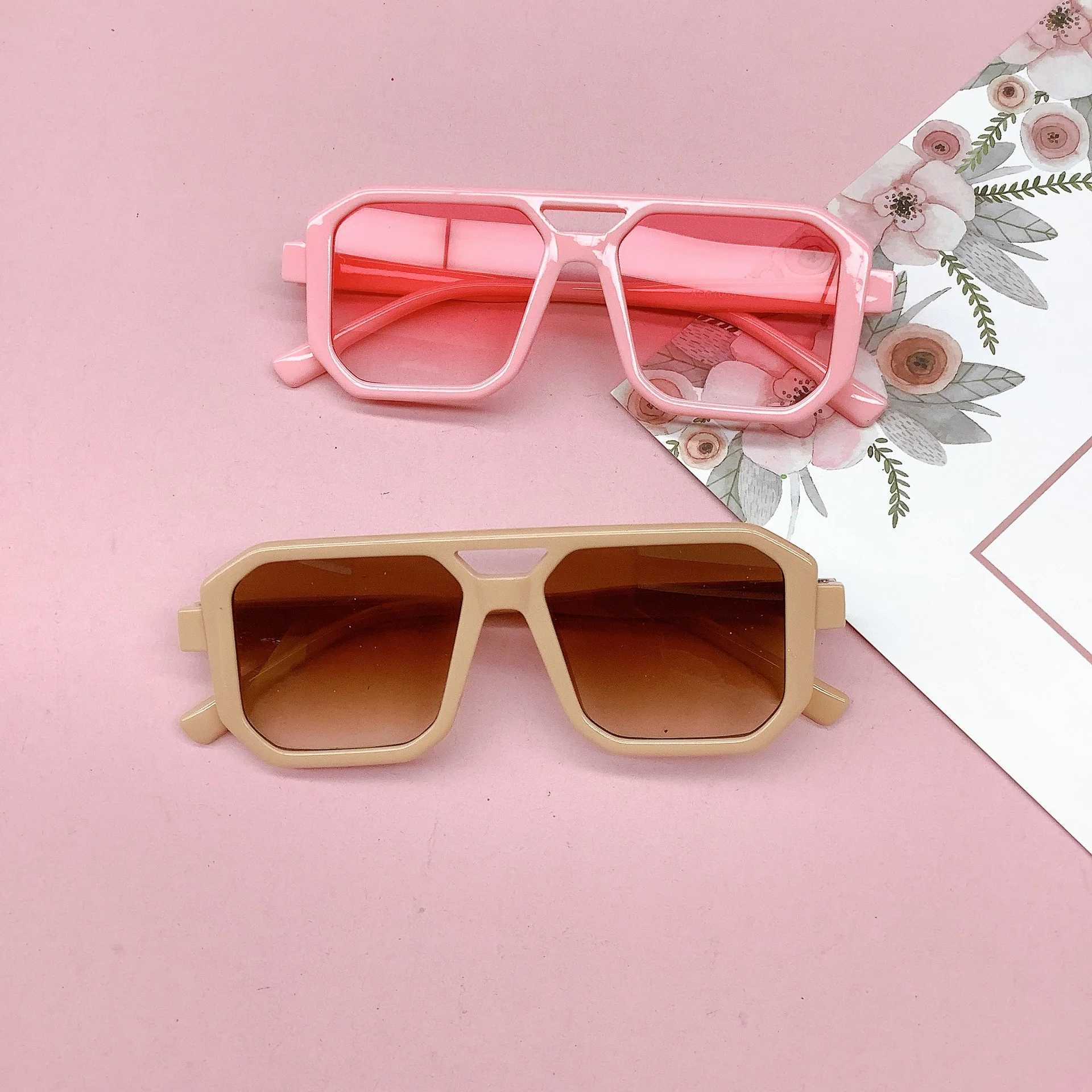 Sunglasses 2023 new childrens double-beam square sunglasses for childrens UV-proof sunglasses for boys and girls