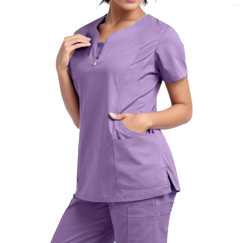 Womens T-Shirt Operating room short sleeved hand washing clothes womens tops short T work clothes nurses surgeons isolation clothes work clothes A
