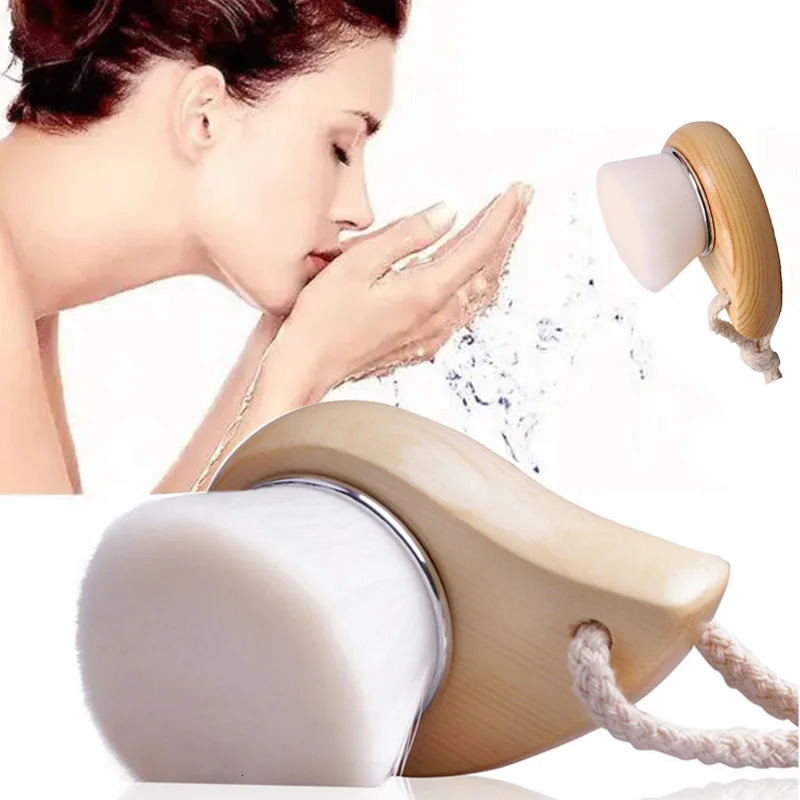 Wooden handle cleaning brush soft fiber hair exfoliating blackhead cleaning brush skin care tool cleaning tool 240715