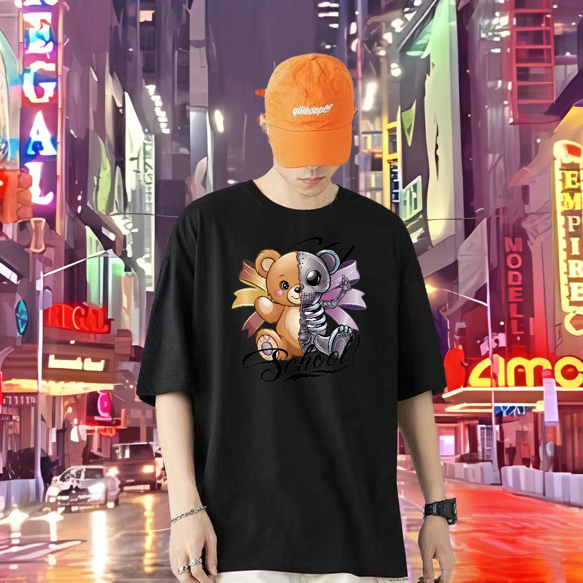 Loose Fit T-Shirts for Men bear 230g 100% Cotton Beach Cotton Breathable Tshirt for Man Woman Brand DIY Tops Shirt