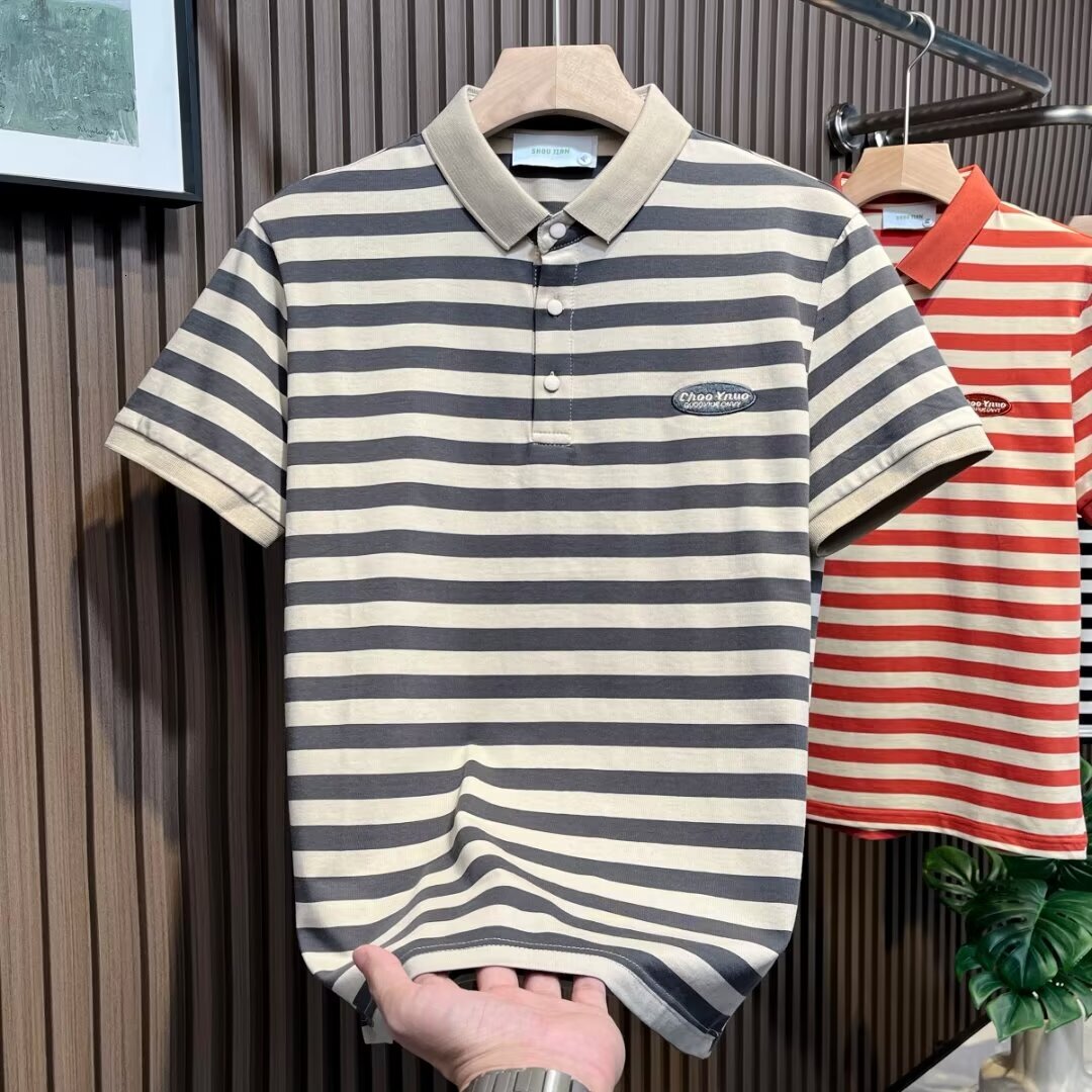 Summer Men's Short sleeved Striped Polo Shirt Thin Youth Fashion Urban Loose Style Business Leisure