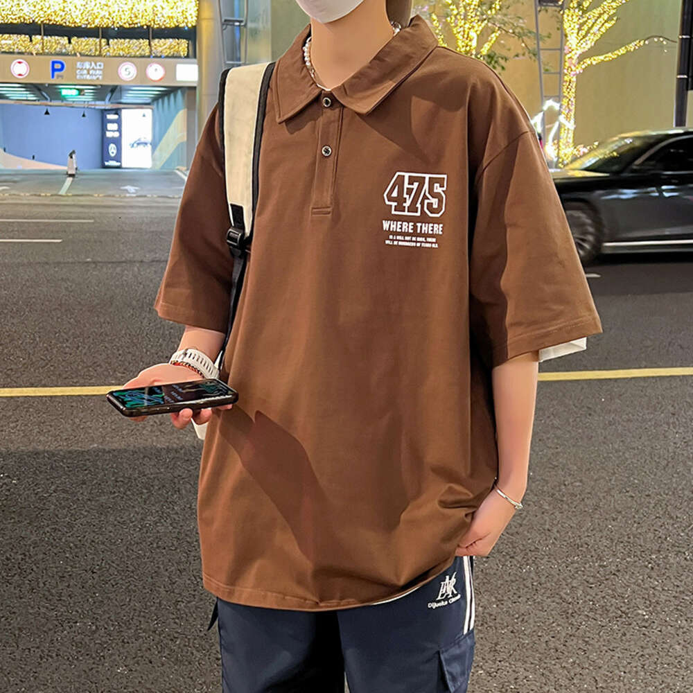 Men's short sleeved polo shirt summer trendy Instagram handsome versatile loose collar top