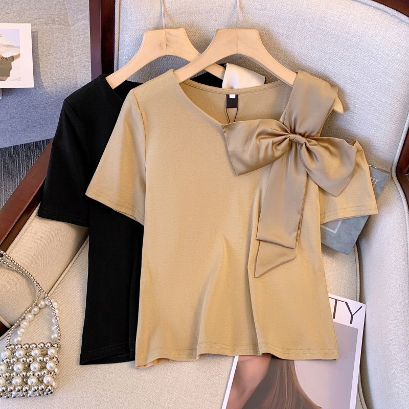 Fashionable and sexy women's short sleeved French butterfly condensation shoulder T-shirt women's summer design slim fit top casual sportswe