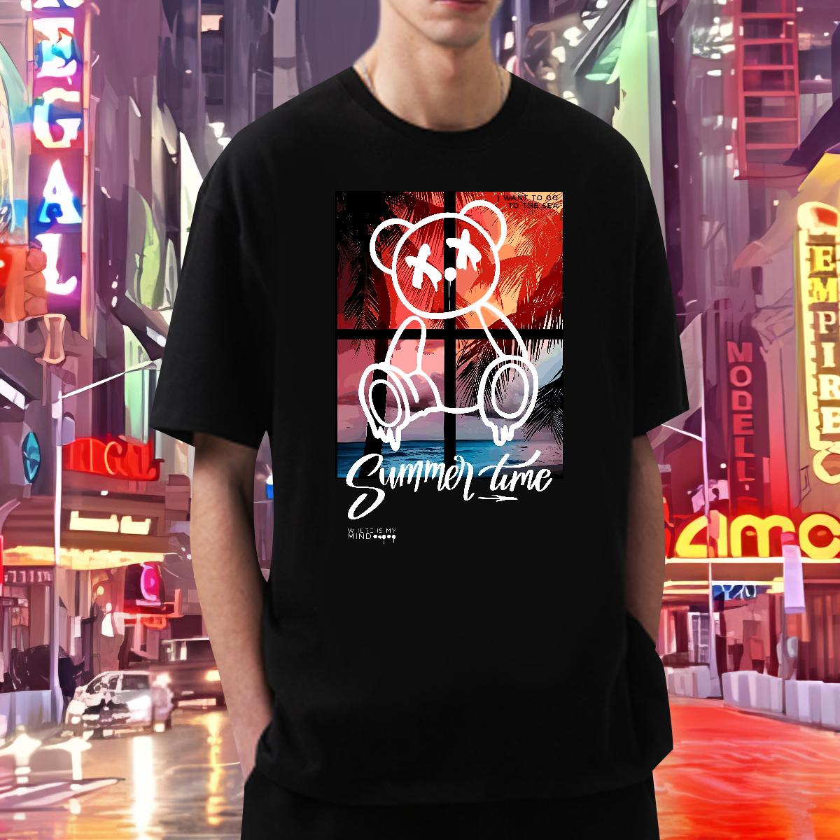 Stylist T-Shirts Graffiti Art 230g 100% Cotton Oversized Home Outdoor Men Tees Breathable Short Sleeve High Quality