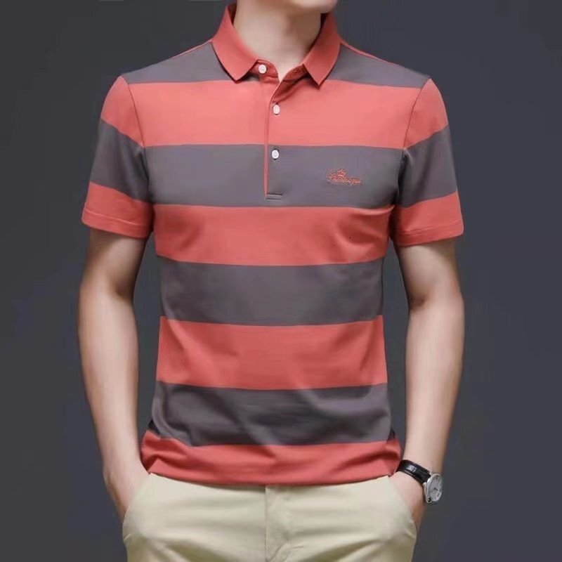 Network pattern striped t new short sleeved Korean version men's polo T-shirt trend shirt top lapel 2022