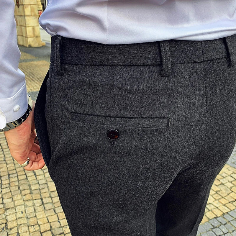 Boutique Fashion Solid Color Mens White Business Casual Suit Pants Male Slim Casual Trousers Wedding Dress Suit Pants 240708