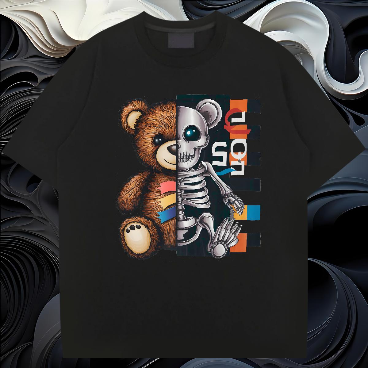 Cool Design Man T Shirts bear 230g 100% Cotton Casual Breathable Crew Neck Tshirt for Man Woman New Skull Tee Shirt