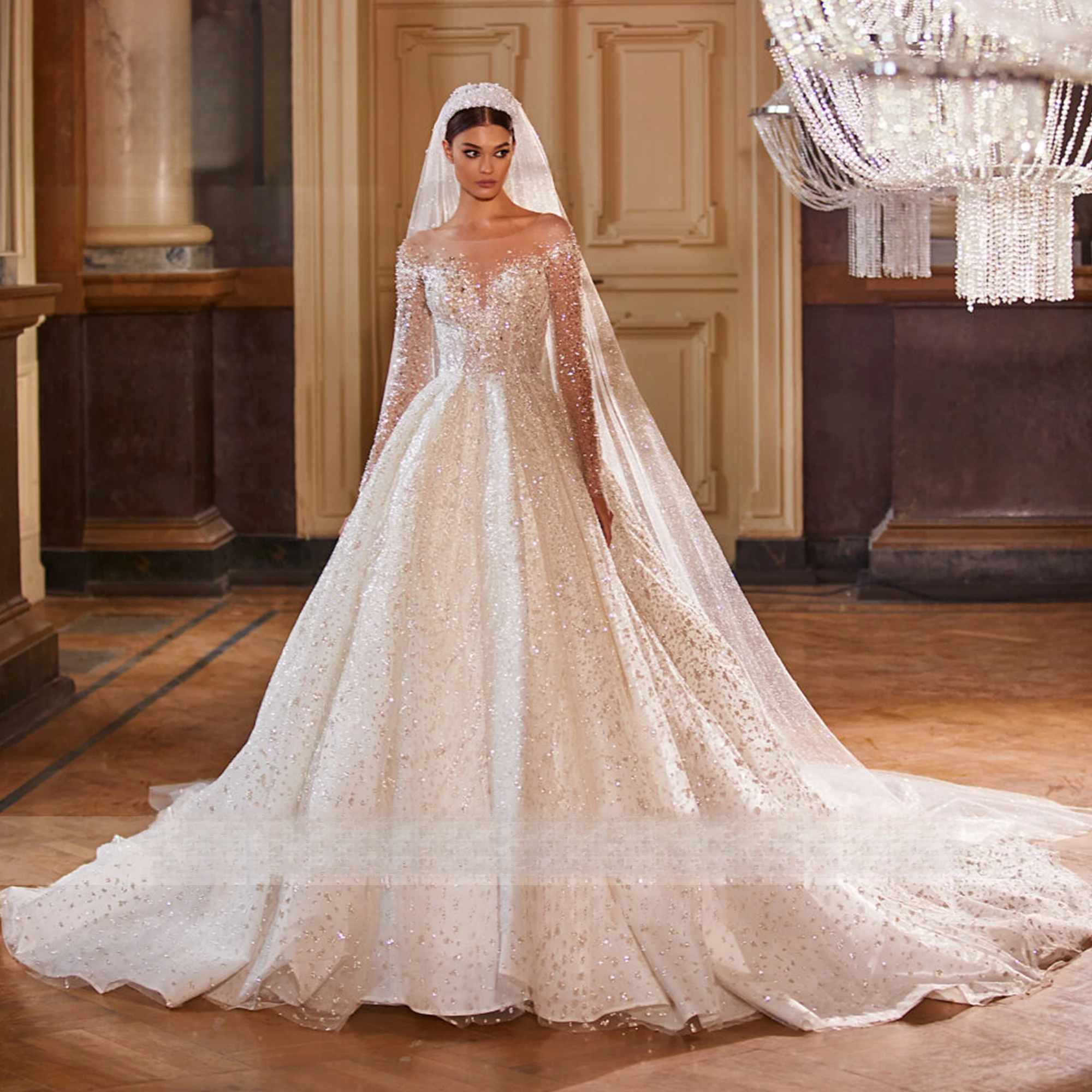 Michelle Royce Dresses For Women Shining Princess Beading Backless Wedding Gown Vestidos De Novia