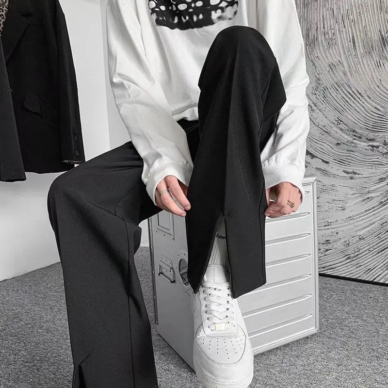 Streetwear Fashion Men Trousers Split Black Harajuku Oversized Casual Pants Korean Office wear Suit Pants Male Blazer Pants 240715