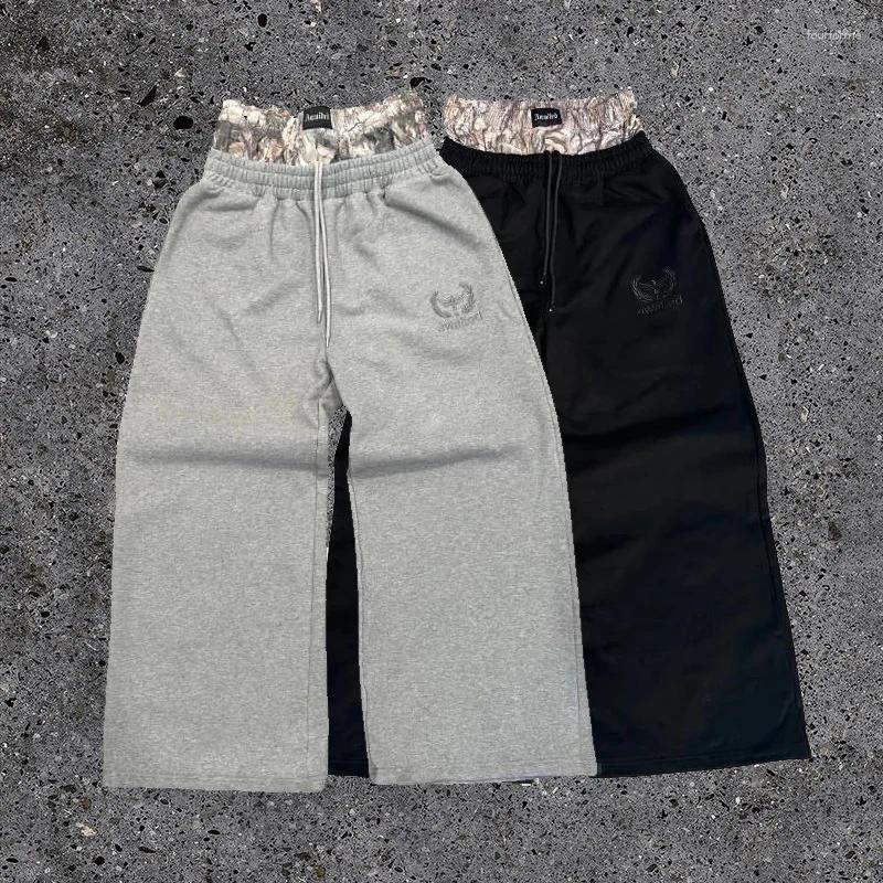 Mens Pants Streetwear Y2k Wide Leg Men Retro Double Waisted Sweatpants Embroidered Camouflage Pattern Trend Casual Unisex Baggy