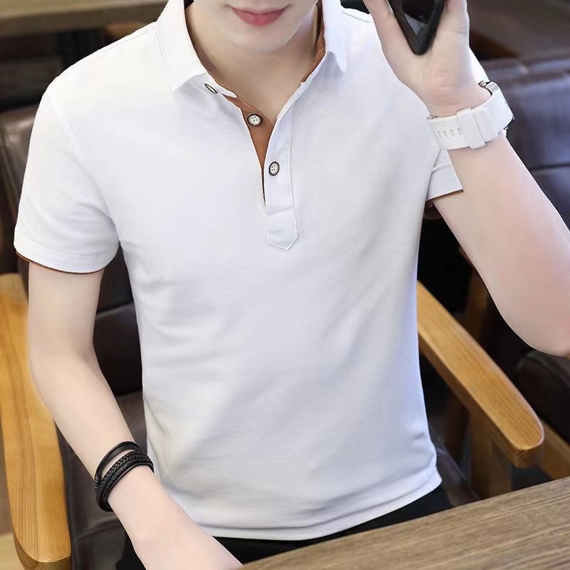 Lighing Delivery Polo Shirt Men's Short 2024 Summer Casual Breathable Half Sleeve T-shirt Youth Solid Color Ice Silk Top