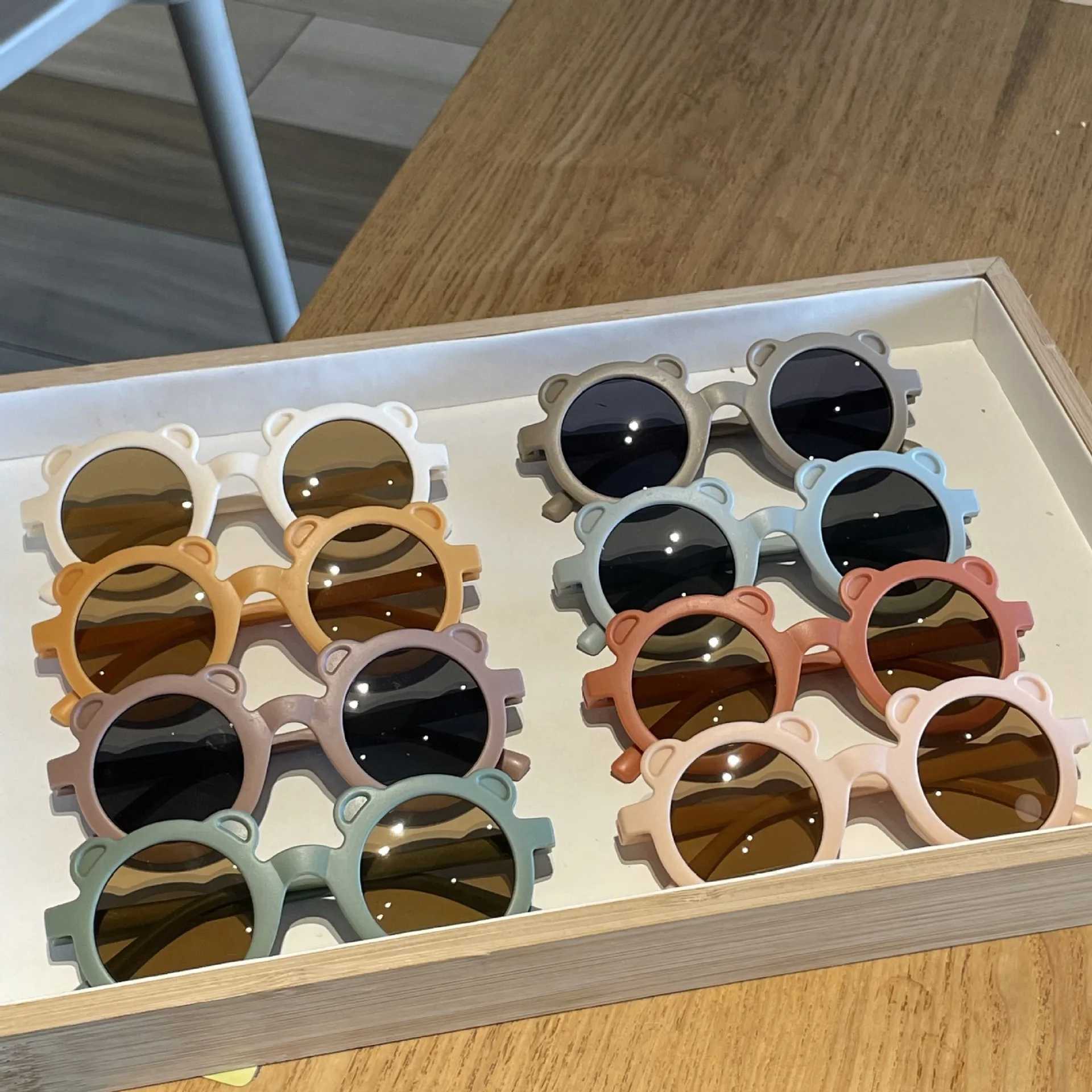 Sunglasses Little Bear Childrens Sunglasses Cartoon Frosted Small Ears Round Frame Glasses Baby Sunglasses UV Protection Glasses Sun