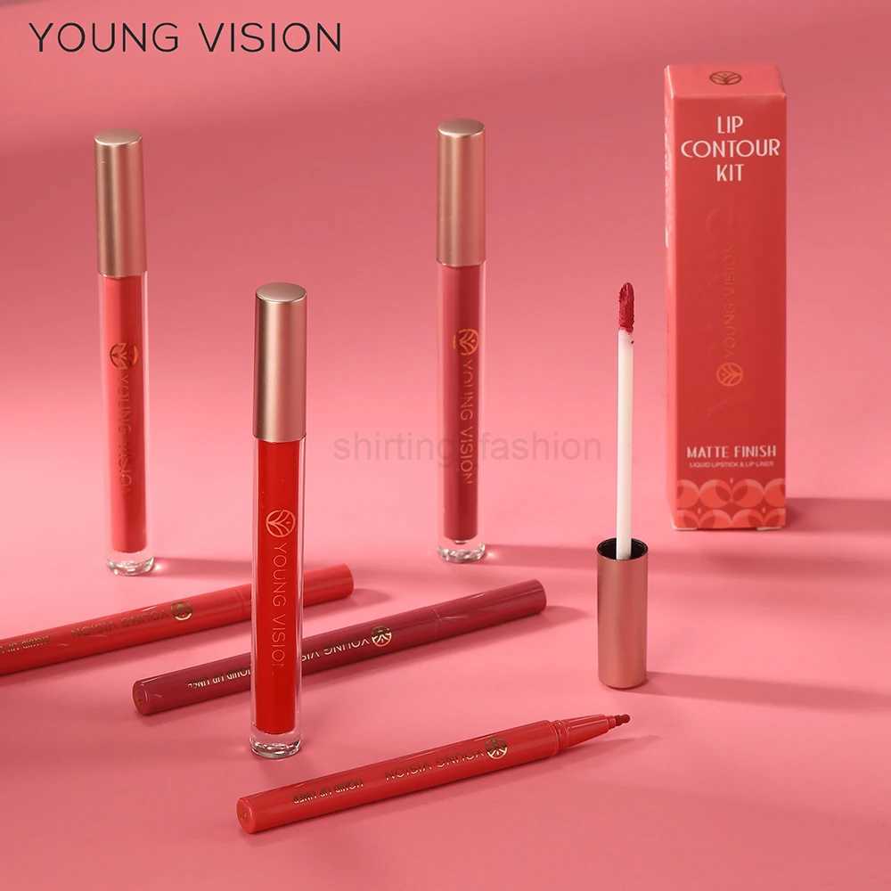 YOUNG VISION Lip Glaze + Lip Liner set liquid Lip Liner Waterproof non-stick cup Moisturizing easy color 12 color lip glossCL240716