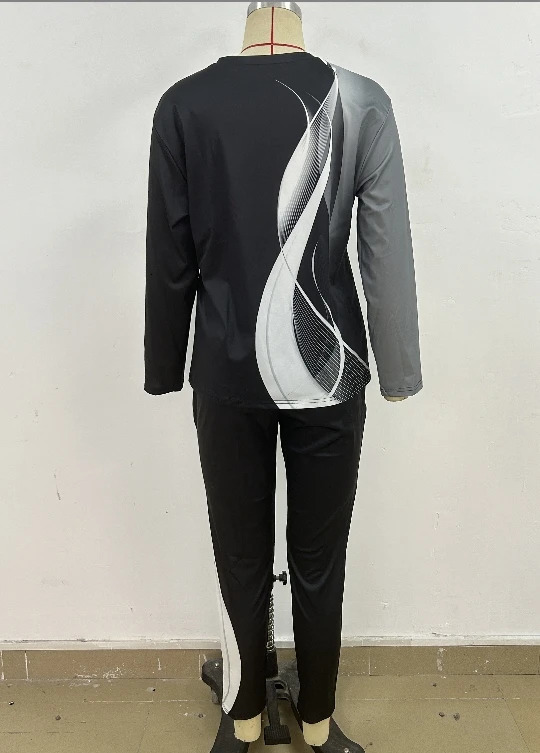 2 Piece Sets Womens Outfits Autumn Winter Print Long Sleeve Top Fashion Pants Set Casual Suits Streetwear Y2k Clothes 240715