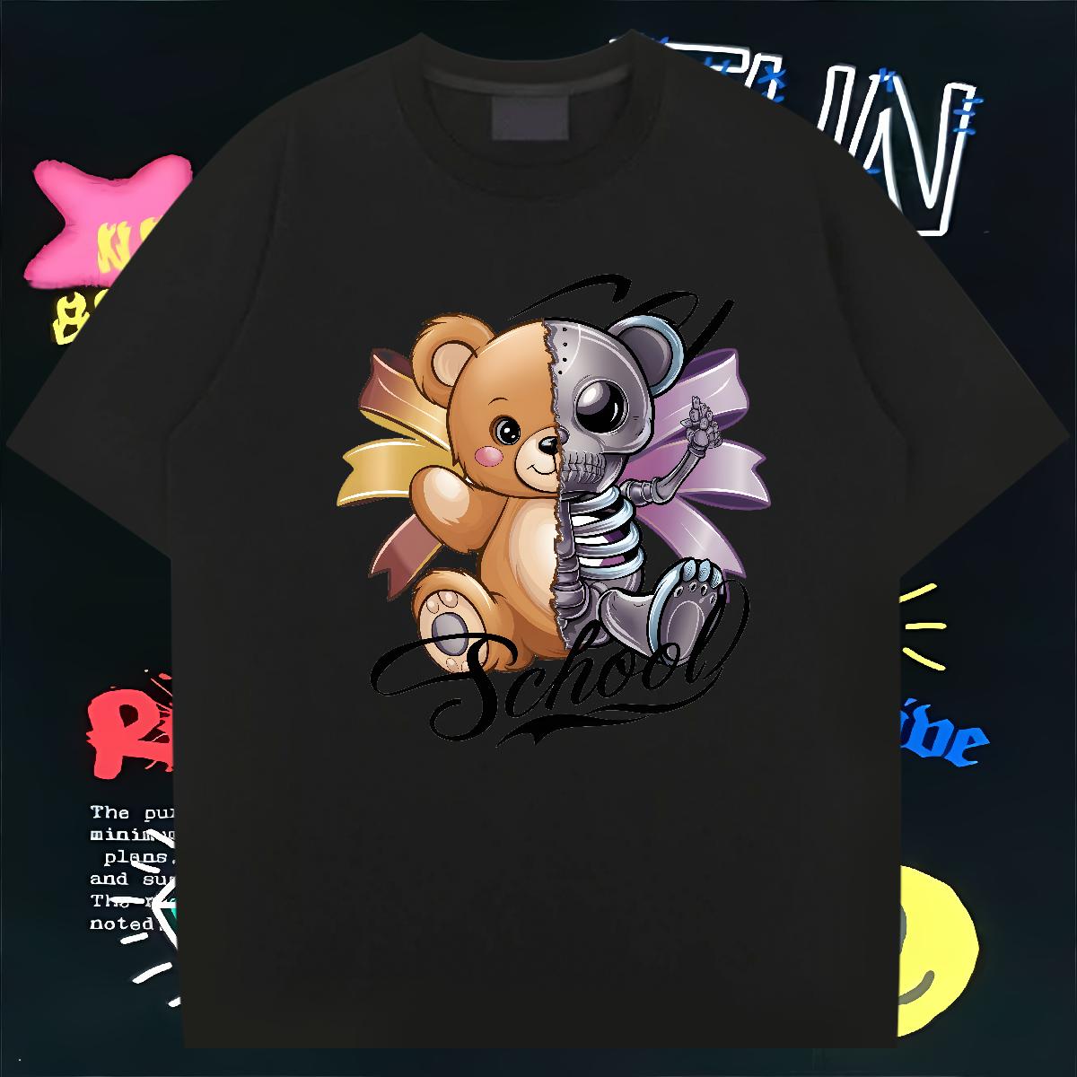 Unisex Mens T Shirts bear 100% Cotton 230g Hip Hop Cotton O Neck Short Sleeves Men Clothes T-Shirt Fashion Designer Cartoon Print Tshirts