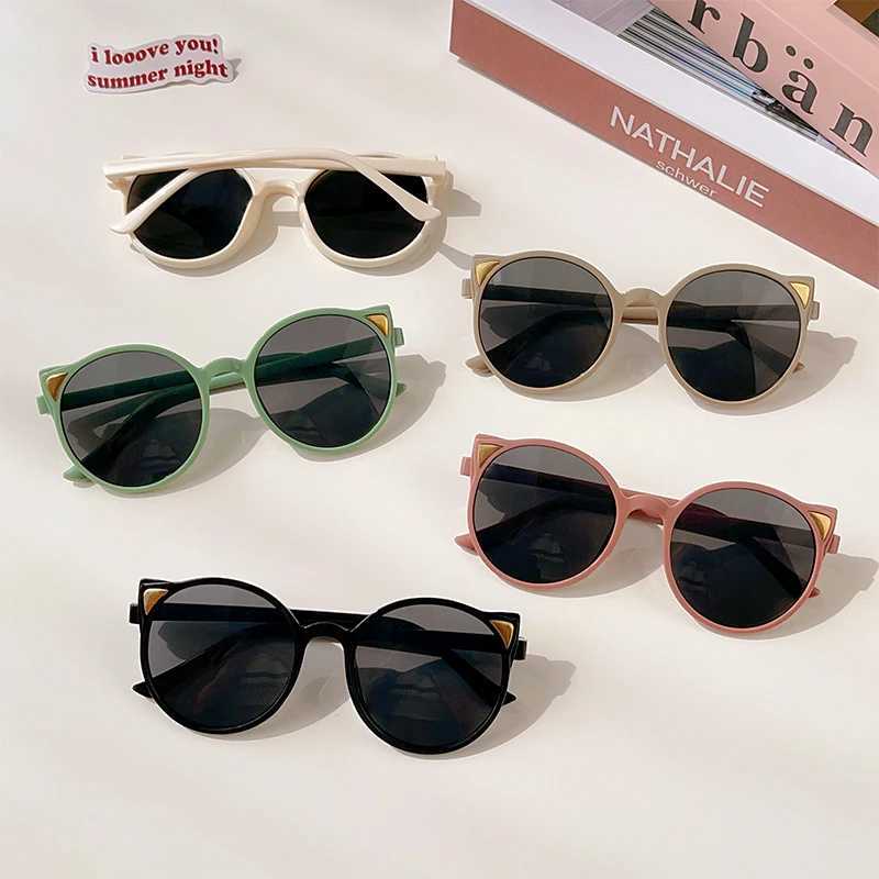 Sunglasses 2023 Girls Boys Cute Animal Ears Cat Eye Sunglasses Outdoor Sun Protection Children Lovely Vintage Kids Protection Sunglasses