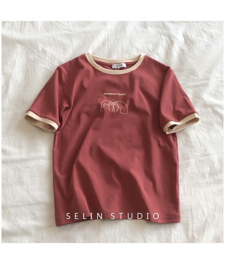 Designer's new women's slim fit short sleeved T-shirt summer shirt student casual top women's clothing polyester fabric in one size fit