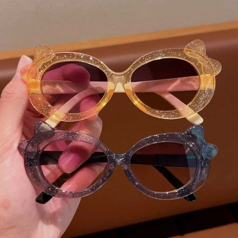 Sunglasses 2024 New Children Cute Oval Bowknot Transparent Colors Sunglasses UV400 Girls Outdoor Sun Protection Sunglasses Kid Sun Glasses