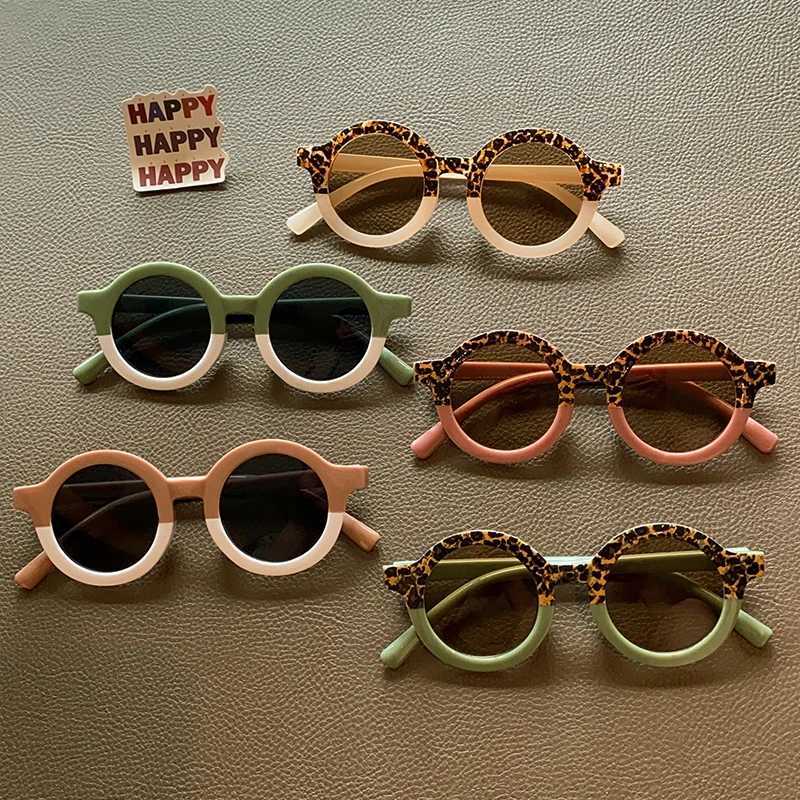 Sunglasses 2023 New Children Classic Leopard Double Color Round Sunglasses UV400 Girls Boys Vintage Protection Sunglasses Kids Sun Glasses