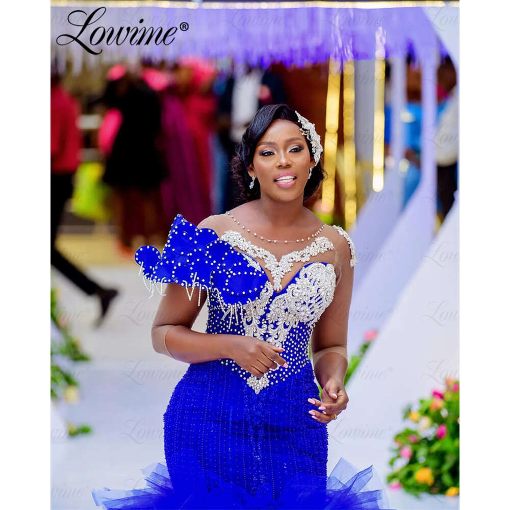 Elegant Royal Blue African Prom Crystals Mermaid special Party Dress Plus Size Evening Dresses Woman Customize