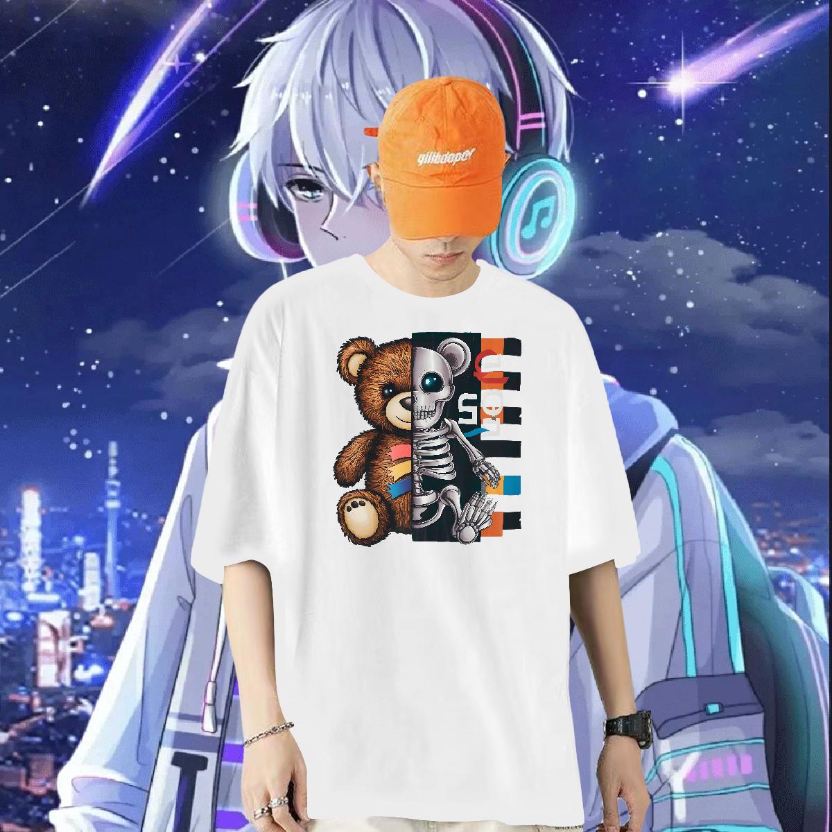 Fashion Design Man T Shirts bear 100% Cotton 230g DIY Printed Men Tees Street wear Hip Hop Breathable Short Sleeve Comfortable Clothes