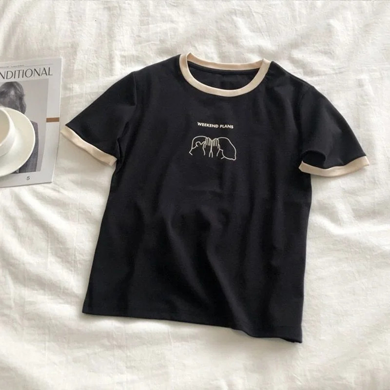 Designer's new women's slim fit short sleeved T-shirt summer shirt student casual top women's clothing polyester fabric in one size fit