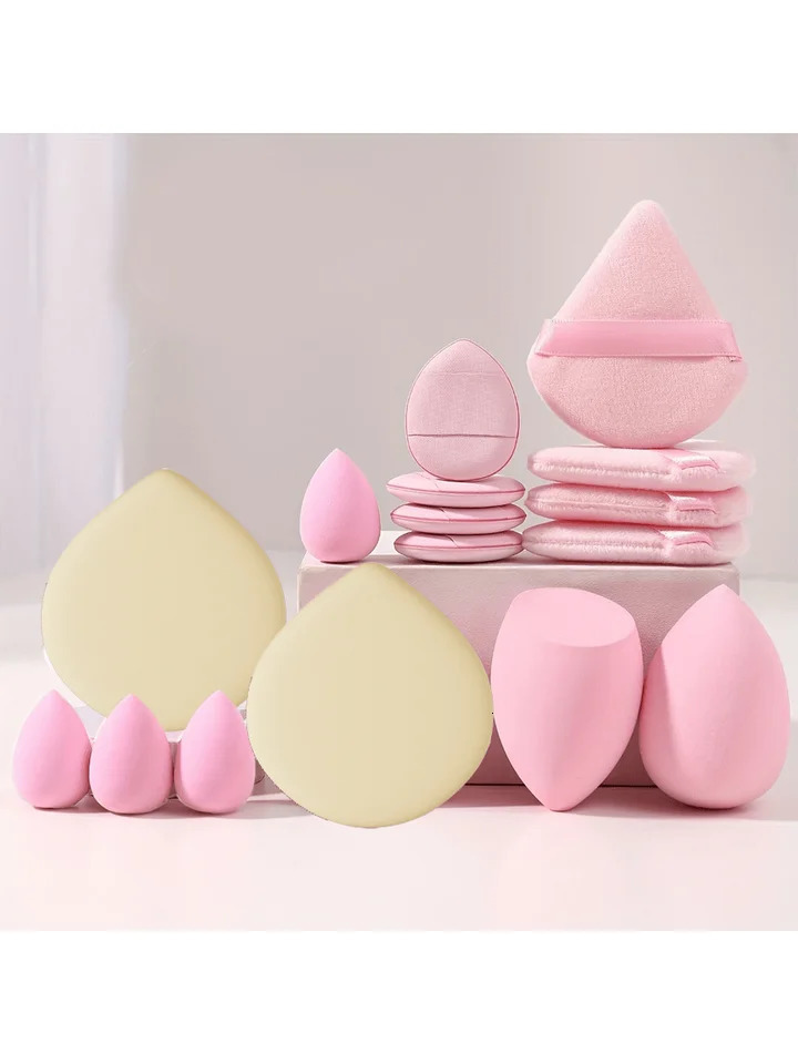 16 piece pink sponge and puff set for face cream and powder concealer 240715