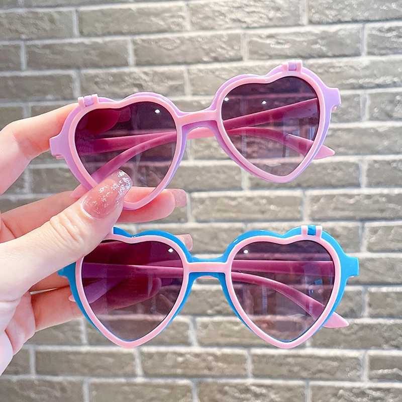 Sunglasses New Children Cute Acrylic Heart Outdoor Sun Protection Sunglasses Baby Girls Sweet Eye Protection Glasses Kids UV400 Sunglasses