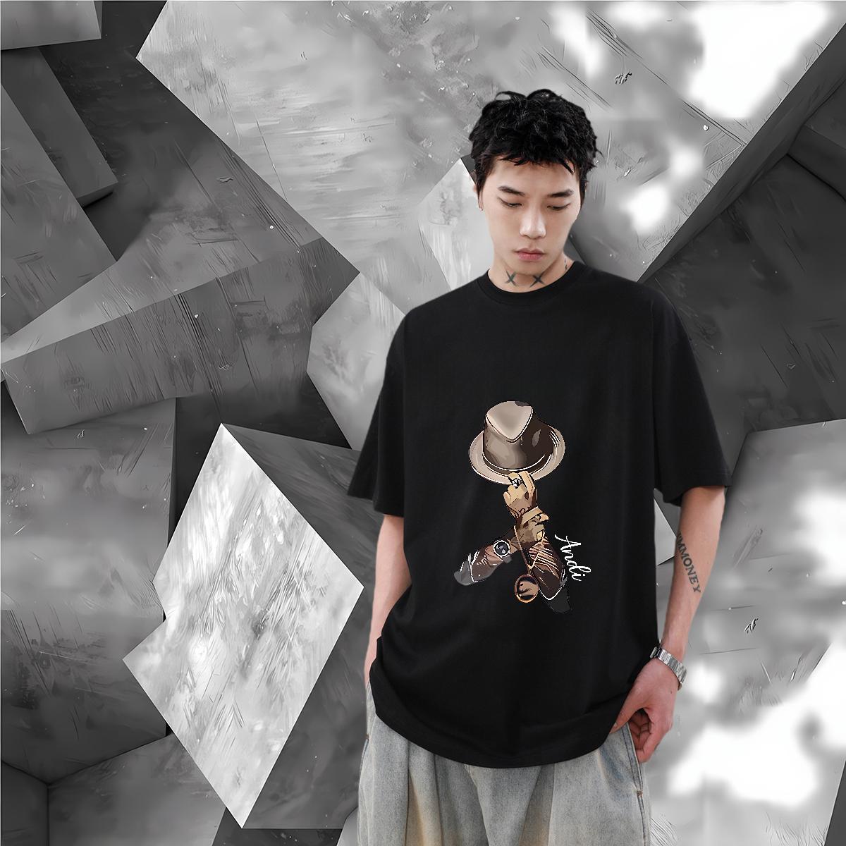 5A Mens Tshirts Short Sleeve Cotton O-Neck Hip Hop Street Man T Shirts Cartoon Print Casual New Clothes