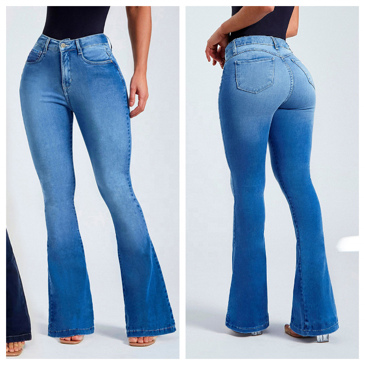 Wholesale New Fashion Plus size Button Denim Casual Pants high waist Flared trousers women's jeans