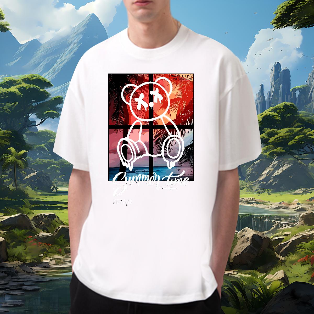 Unisex Mens Tshirts Graffiti Art 230g Cotton Crew Neck Cotton Beach T-Shirts for Men Custom 2024 Designer Clothings