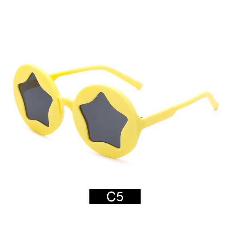 Sunglasses New Children Round Frame Five Pointed Star Peronalized Decoration Baby Fahion Cute Sunhade Korean Edition Colored