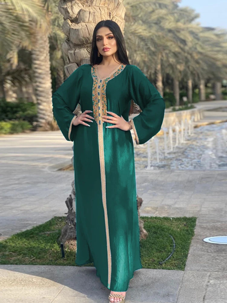 Eid Satin Abaya Dubai Jalabiya Muslim Dress Turkey Islam Robe Longue Djelaba Femme Musulman Dresses for Women Kaftan Marocain 240715