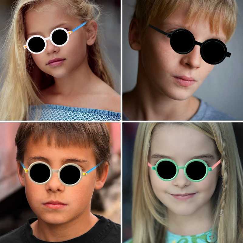 Sunglasses 2023 Childrens Retro Sunglasses Boys Girls Cute Cartoon Double Colors Round Frame Sunglasses UV Protection Classic Kids Glasses