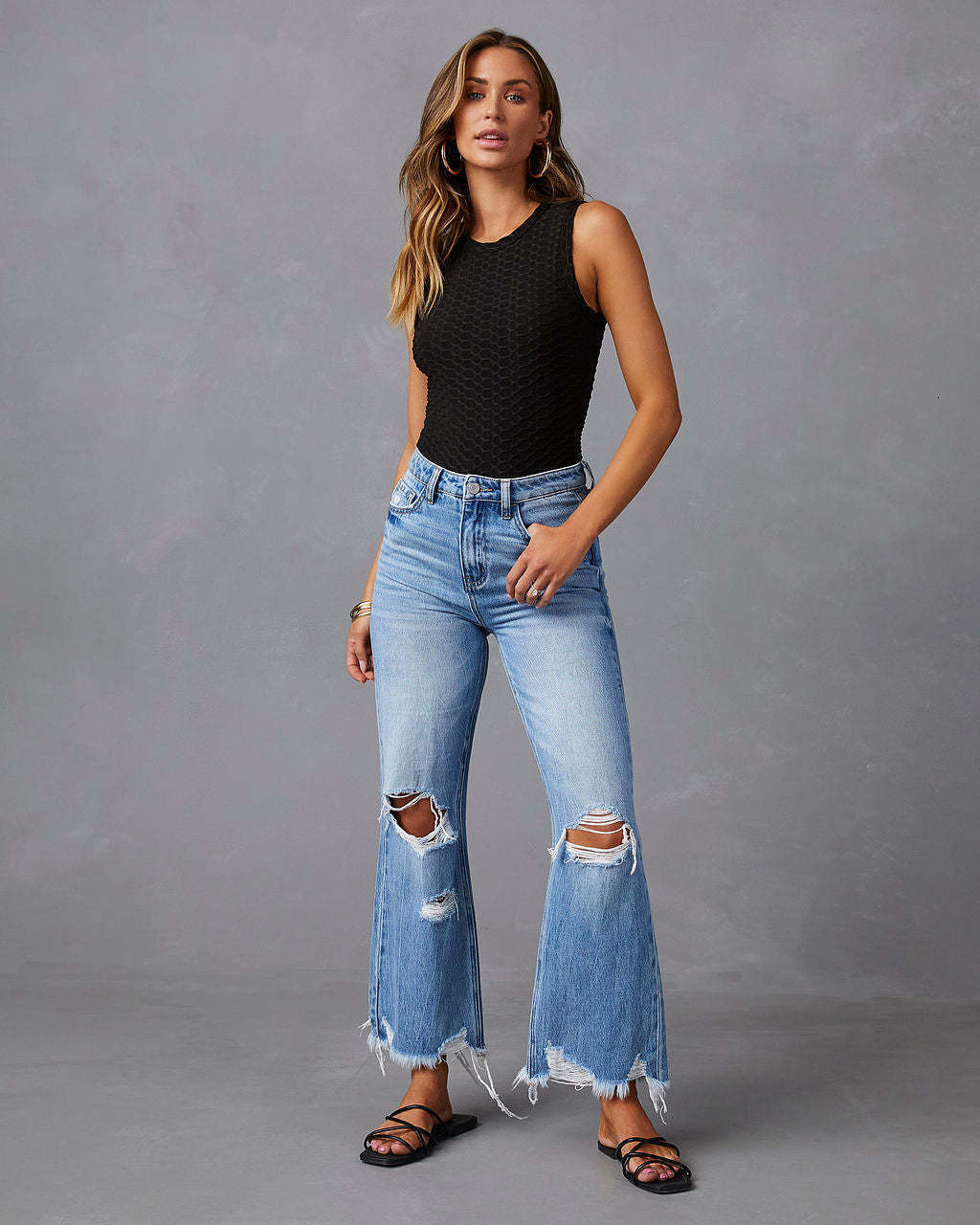 2024 New Wide-leg Pants Women's Tassels Washed Ripped Holes Long Jeans Straight-leg Casual Trousers for Women