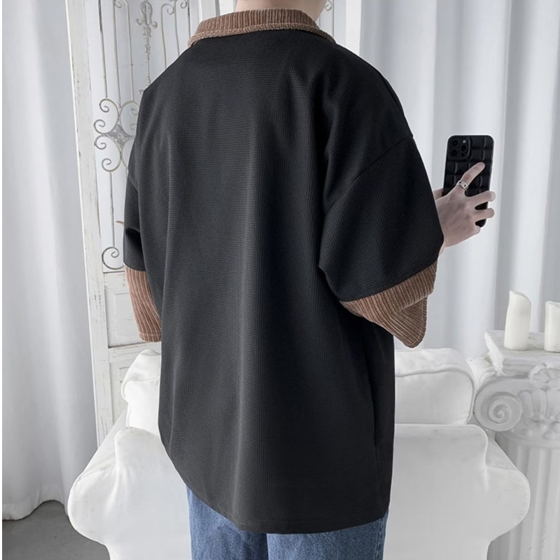 Men's New Art POLO Shirt ins Summer 2023 Youth Popular Solid Color Standard Long Sleeve Trendy Simplicity