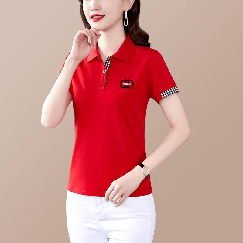 Women's Summer Short-sleeved Lapel T-shirt Ladies Loose Large Size Polo Shirt