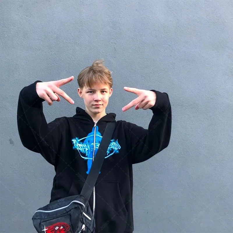 Y2K Hoodie Letter Print Graphic Print Hoodie Men Women Fashion Loose Sweatshirt Hip Hop Hipster Clothes 240708