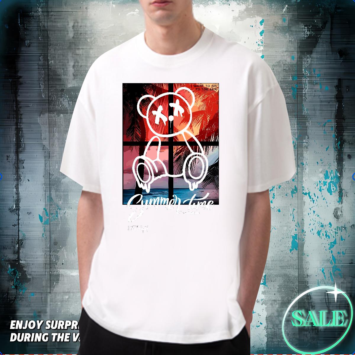 Fashion T-Shirts Graffiti Art 100% Cotton 230g Cartoon Printing S-4XL Men Tees Outdoor Short sleeve Cotton Soft Designer Tees Shirts